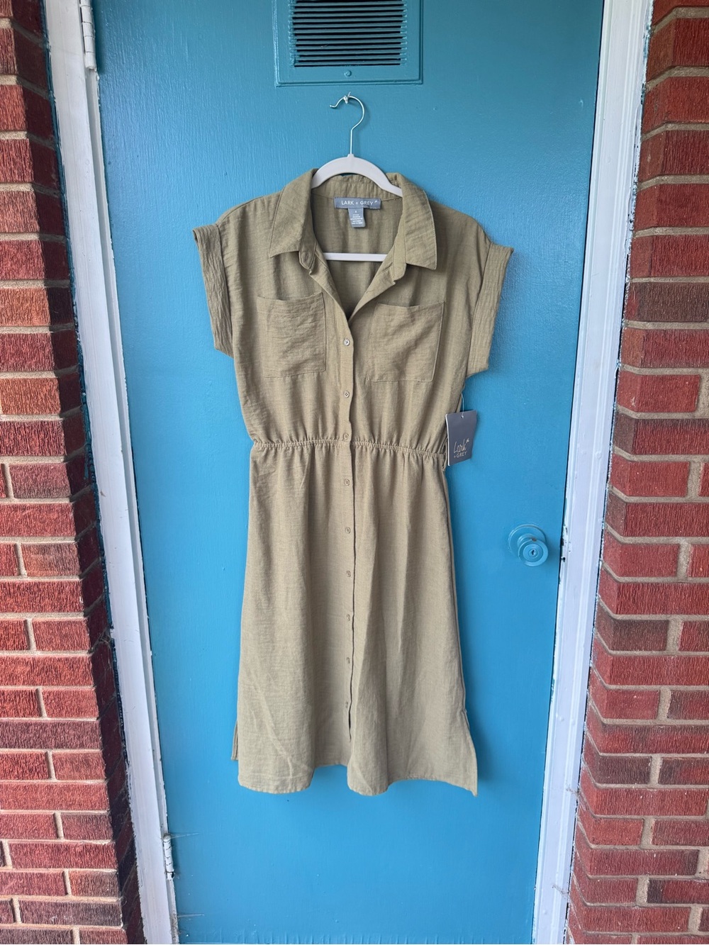 NWT Lark + Grey Olive Khaki Shirt Dress Small Utility Midi Dress